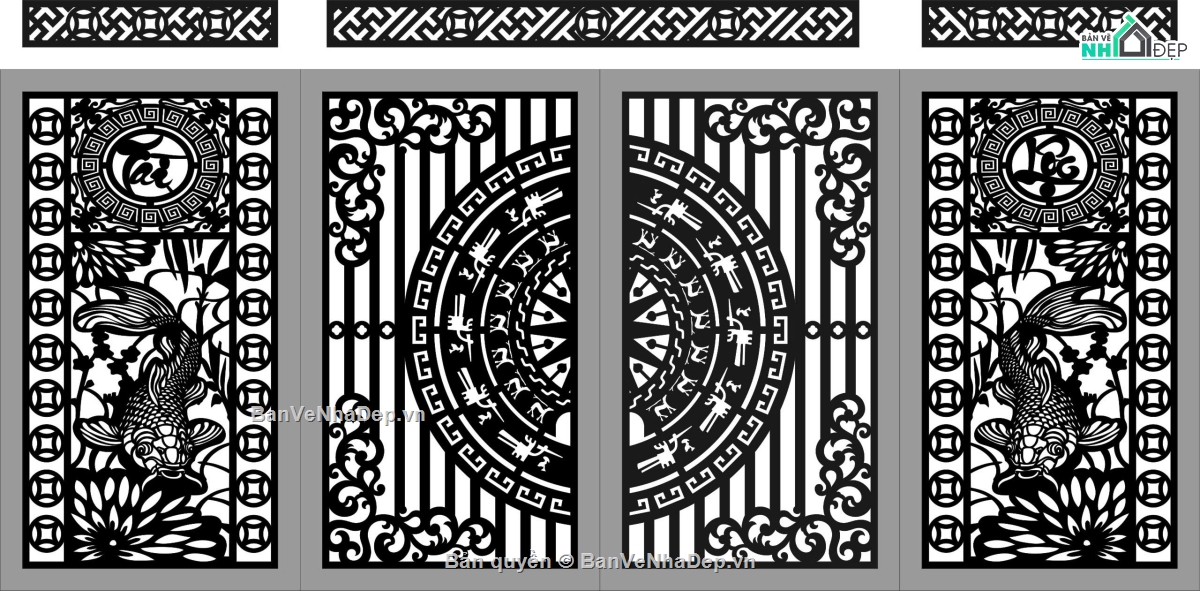 cổng cá chép CNC,CNC cổng 4 cánh,CNC cá chép tài lộc